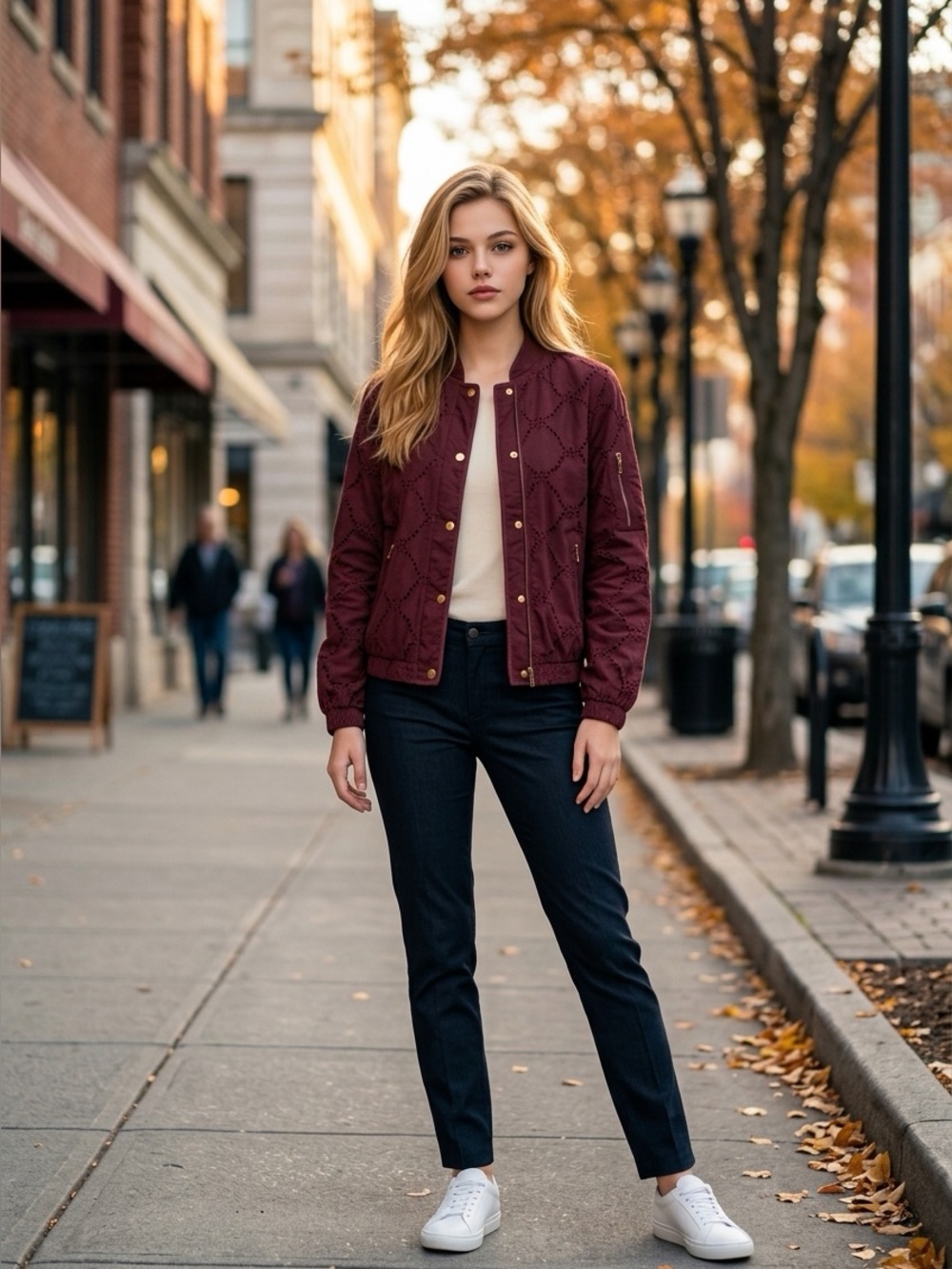 Listicle Burgundy Purple Eyelet Embroidery Bomber Jacket Women’s Small
